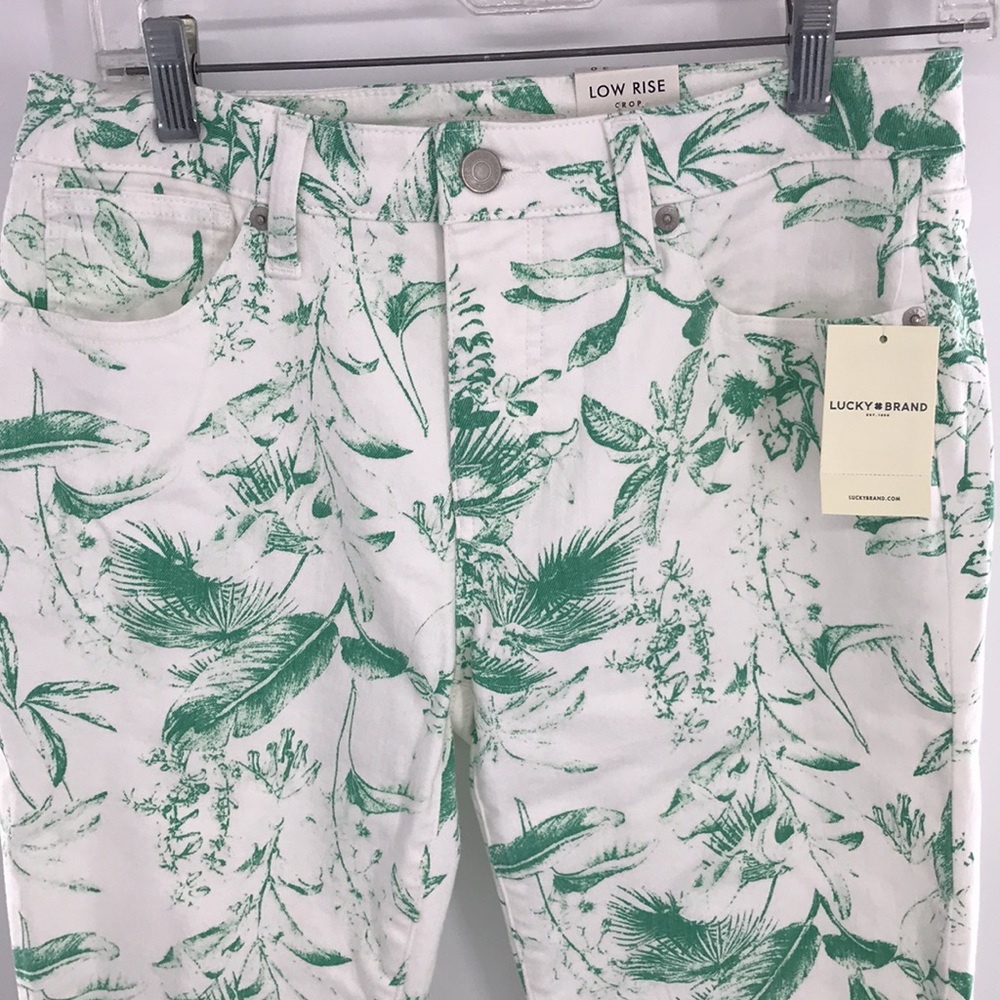 NEW Lucky Brand Low Rise Crop Jeans Palm Green/ White Tropical Print Sz 10/30 - Picture 3 of 14